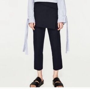 Zara Trafaluc Navy Wrap Skirted Cropped Trousers Size XS